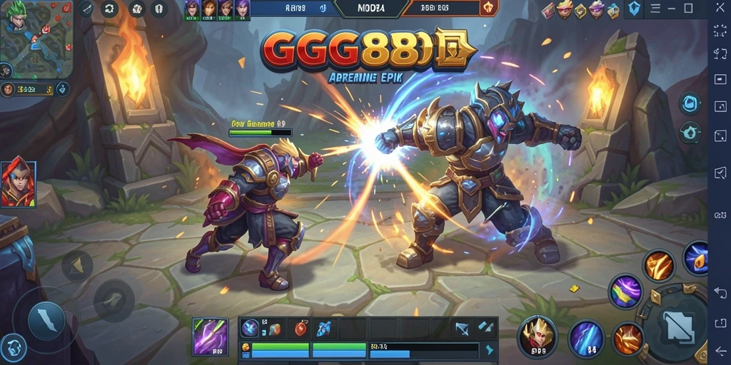 Tangkapan layar utama GGG888 menampilkan aksi intens di arena MOBA.