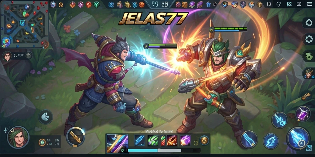 Tangkapan layar dari gameplay seru JELAS777 di arena pertempuran.