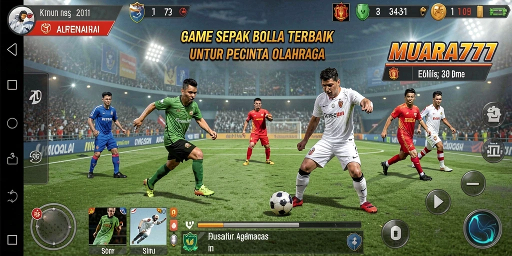 Tangkapan layar gameplay MUARA777 menampilkan aksi seru di lapangan sepak bola.