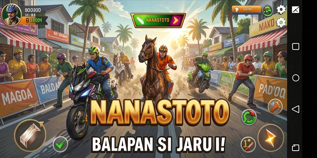 Tampilan gameplay seru dari NANASTOTO dengan balapan penuh adrenalin.