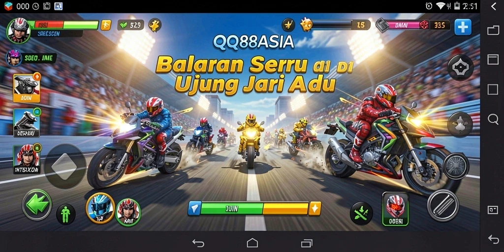 Tangkapan layar dari gameplay seru QQ88ASIA saat balapan.