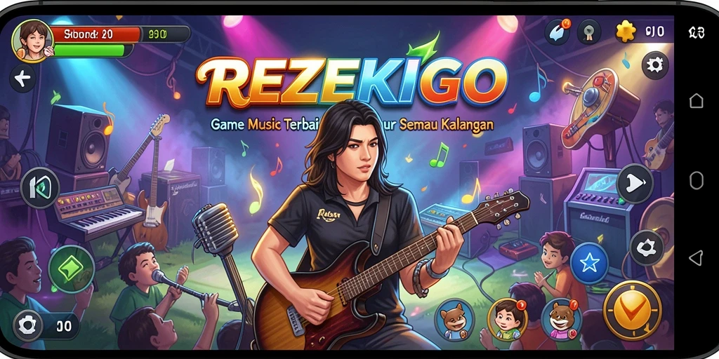 Tampilan layar permainan <strong>REZEKIGO</strong> yang menarik dengan berbagai genre musik.