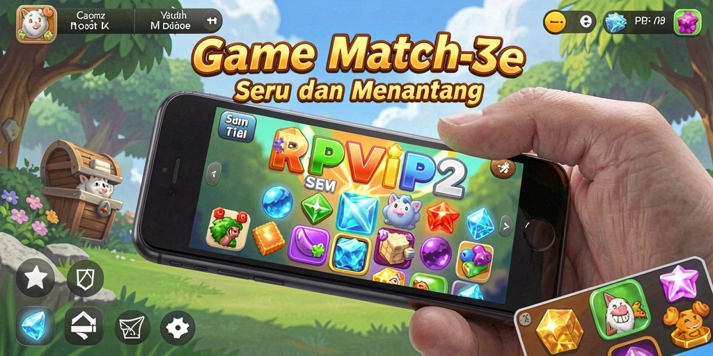 Tampilan gameplay Match-3 RPVIP2 yang seru dan menantang.