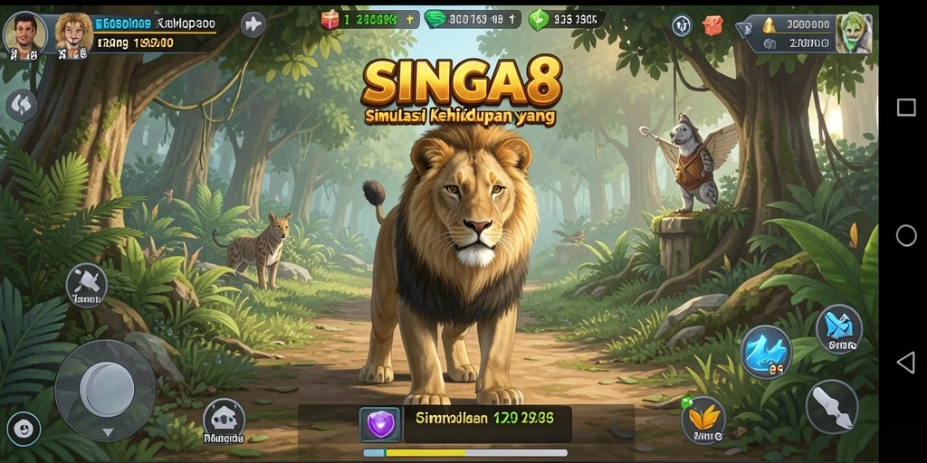 Tampilan gameplay SINGA8 yang menggambarkan interaksi karakter.