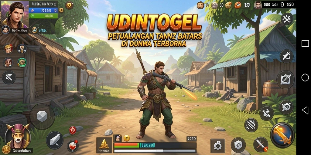 Screenshot utama UDINTOGEL menampilkan petualangan mendebarkan di dunia terbuka.