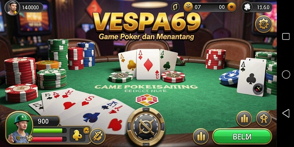 Tampilan gameplay Poker yang seru dan interaktif di VESPA69.