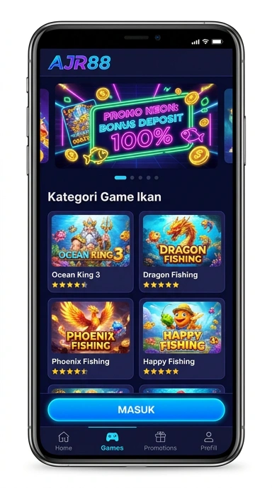 Tampilan aplikasi ajr88 di perangkat Android.